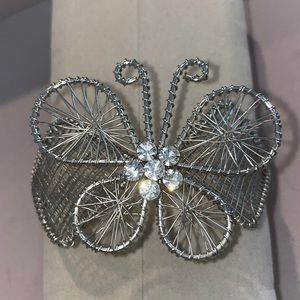 Metal Woven Butterfly Cuff Faux Diamond Bracelet Adjustable Artist